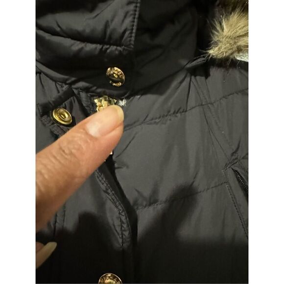 Michael Michael Kors black Down puffer foux fur trim Hooded winter coat Ps - Picture 5 of 16
